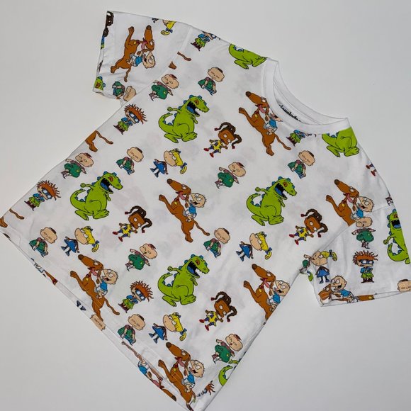 Rugrats Nickelodeon White Graphic All Over Cropped Crop Shirt 90s Womens Small - Picture 13 of 14